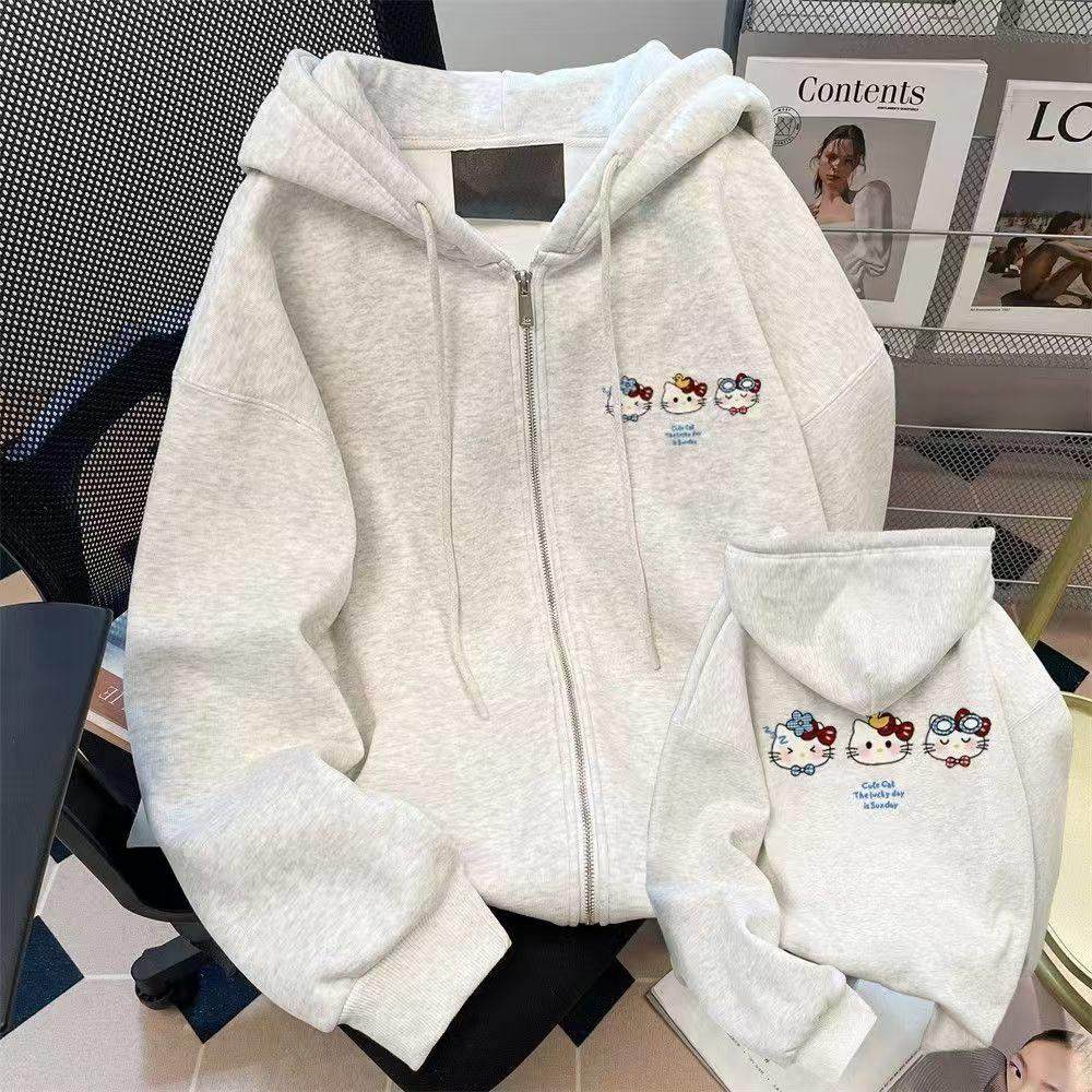 女童洋气卡通开衫卫衣2025新款中大童初中生秋冬休闲加绒连帽外套