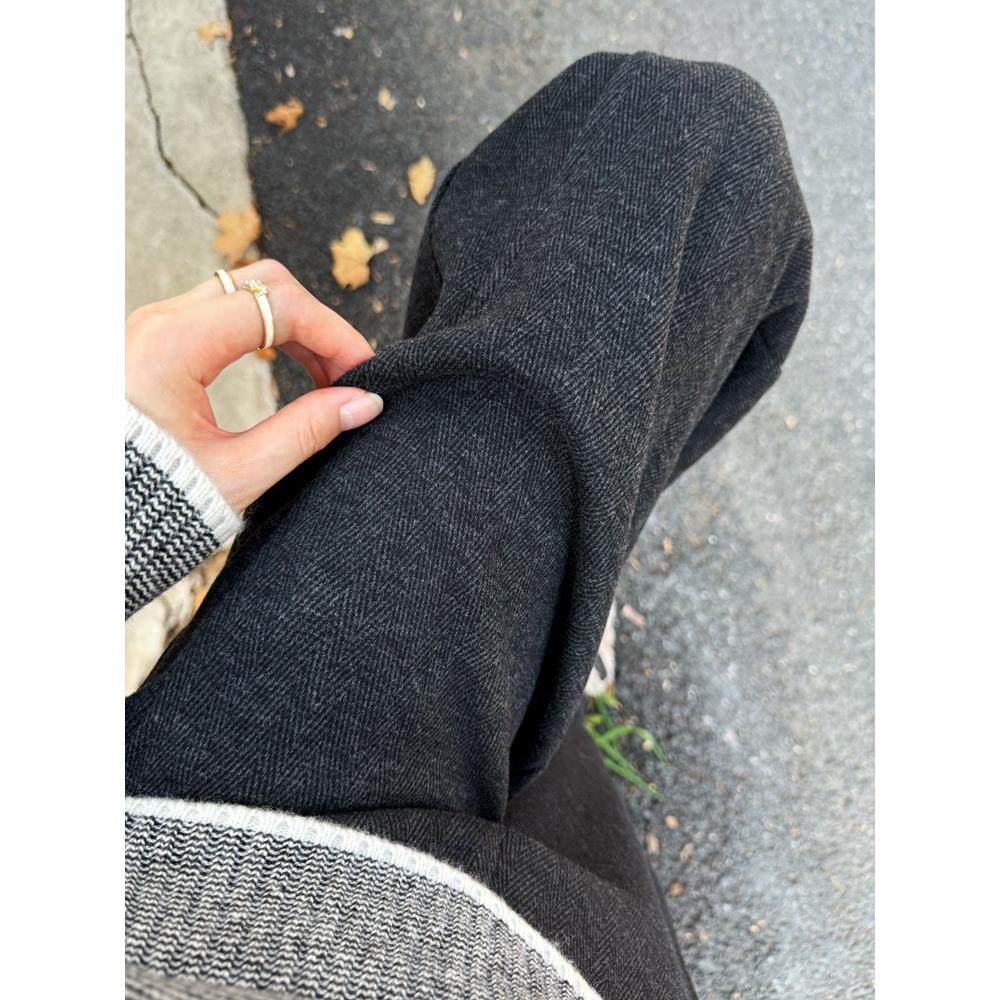 羊毛呢窄版阔腿裤女冬季2025新款高腰直筒休闲人字纹加厚加绒裤子