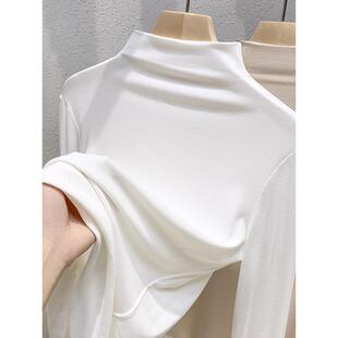 儿童莫代尔半高领长袖T恤打底衫春秋新款中大童男女童内搭ins上衣