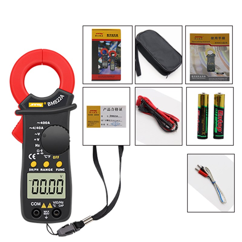 滨江BM822A数字钳形万用表 400A自动量程电流表 温度电容频率带包