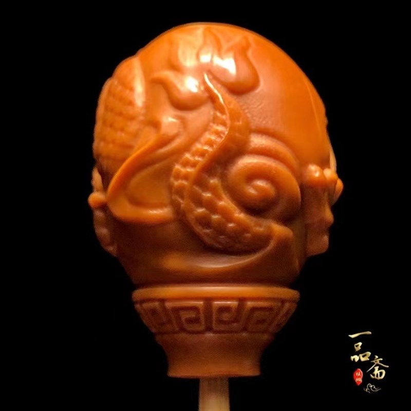 龙头橄榄核三通配饰文玩手串佛头配件配珠大核雕单籽一体精雕雕刻