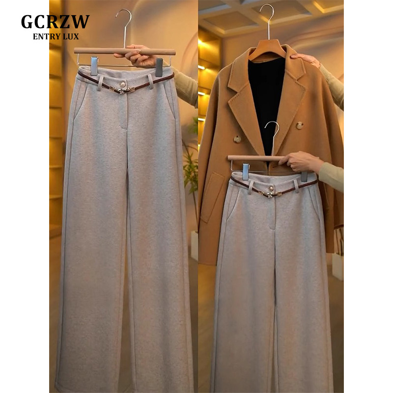 羊绒窄版阔腿裤女秋冬新款2025加绒气质梧桐洋气羊毛呢拖地直筒裤