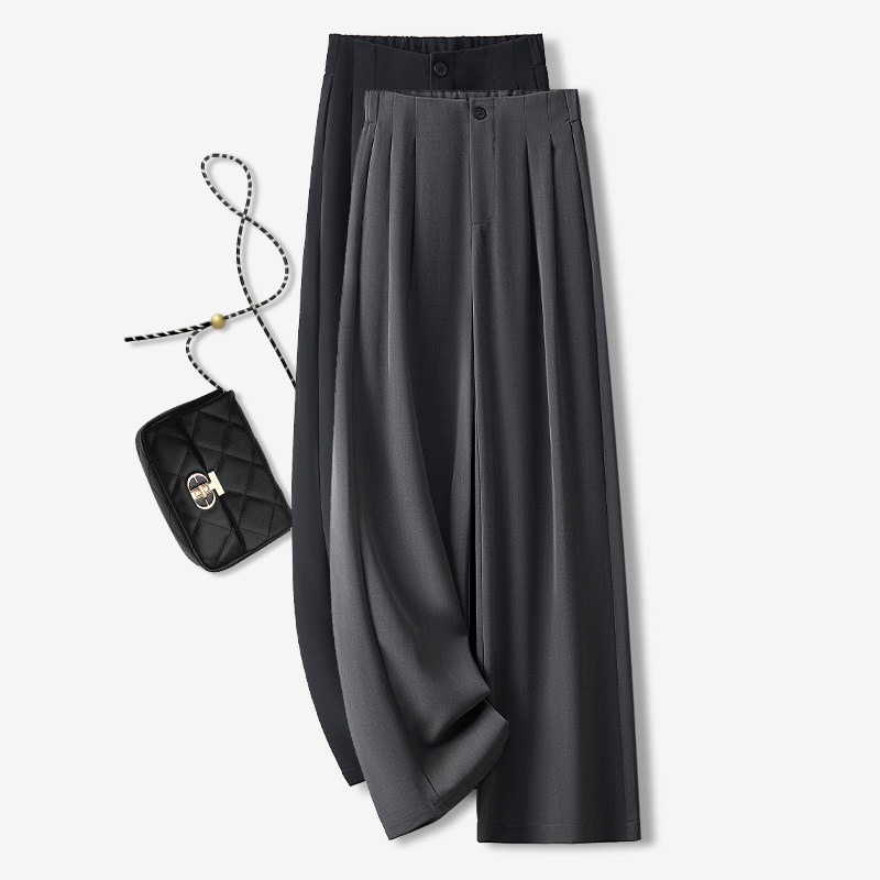 灰色西装裤直筒裤女秋季2025新款垂坠感宽松韩版休闲裤显瘦阔腿裤