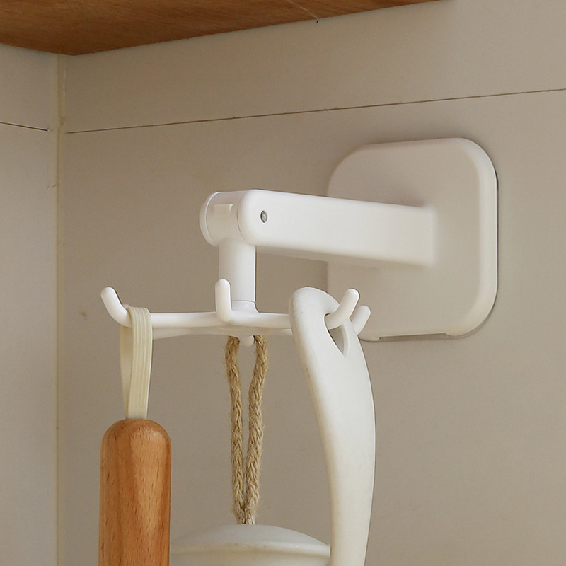 厨房旋转挂钩免打孔锅具勺子收纳架家用锅铲架墙壁门后壁挂置物架