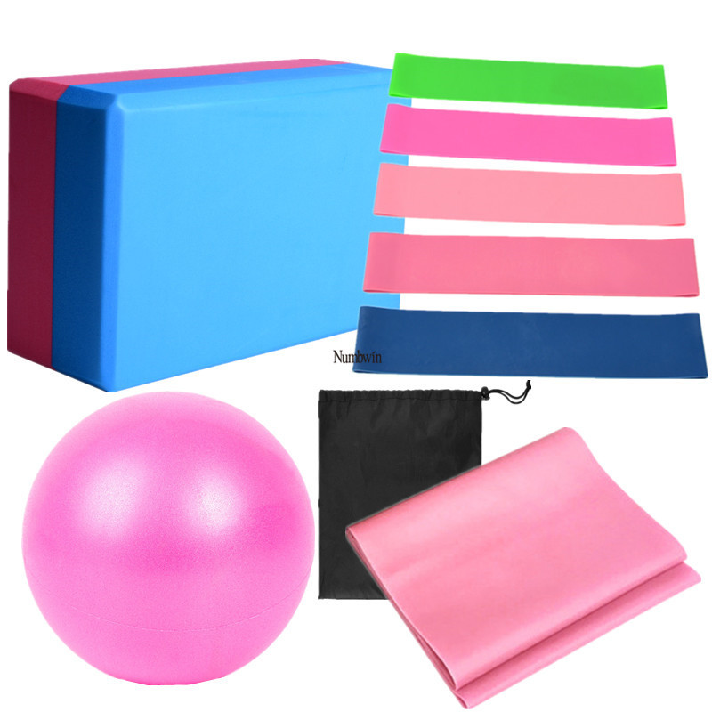 瑜伽砖九件套 双色练功砖乳胶虐臀圈5条装25cm瑜伽小球瑜伽弹力带