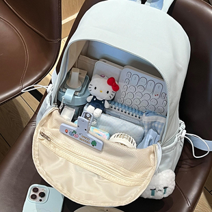 奶蓝色书包初高中女生简约双肩包少年感高颜值大学生上课通勤背包