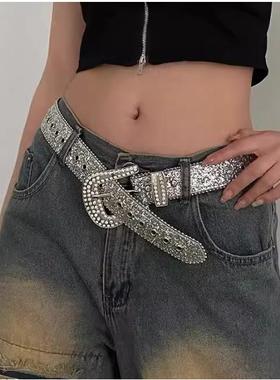 亚文化镶钻腰带朋克y2k辣妹千禧水钻百搭女装饰牛仔裤皮带装饰
