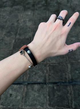 choker手环小狗爪印手链流苏链条甜酷情侣饰品配饰生日礼物送朋友