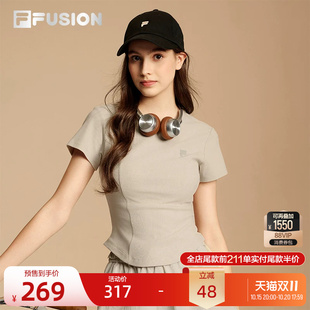 FILA FUSION斐乐潮牌女子针织短袖衫秋季新款时尚休闲紧身T恤