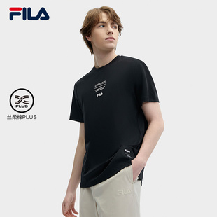 FILA 斐乐官方男子针织短袖衫2024夏新款时尚休闲舒适纯棉满印T恤