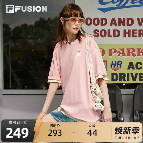 FILA FUSION斐乐情侣运动t恤男夏季百搭印花潮流短袖上衣半袖
