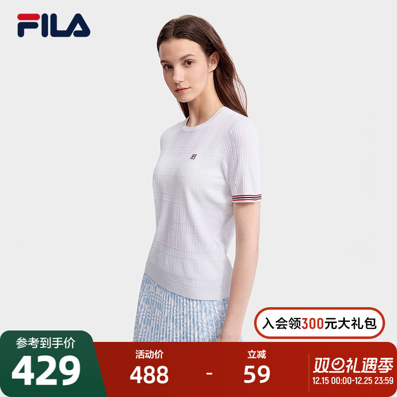 春季时尚编织衫圆领上衣女Fila