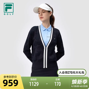 FILA 新款 高尔夫运动基础大V领开衫 斐乐官方女士编织外套2024冬季