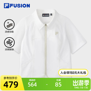FILA FUSION斐乐潮牌女子梭织上衣2025夏季新款时尚修身短袖衬衫