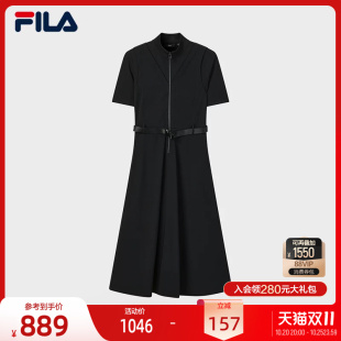 FILA 斐乐官方女子梭织连衣裙2026夏新款基础显瘦收腰连身裙长裙