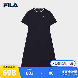 时尚 新款 简约圆领宽松裙子 斐乐官方女子针织连衣裙2024秋季 FILA