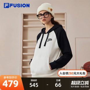 FILA 针织潮流运动口袋上衣 FUSION斐乐潮牌连帽卫衣女纯棉插肩袖