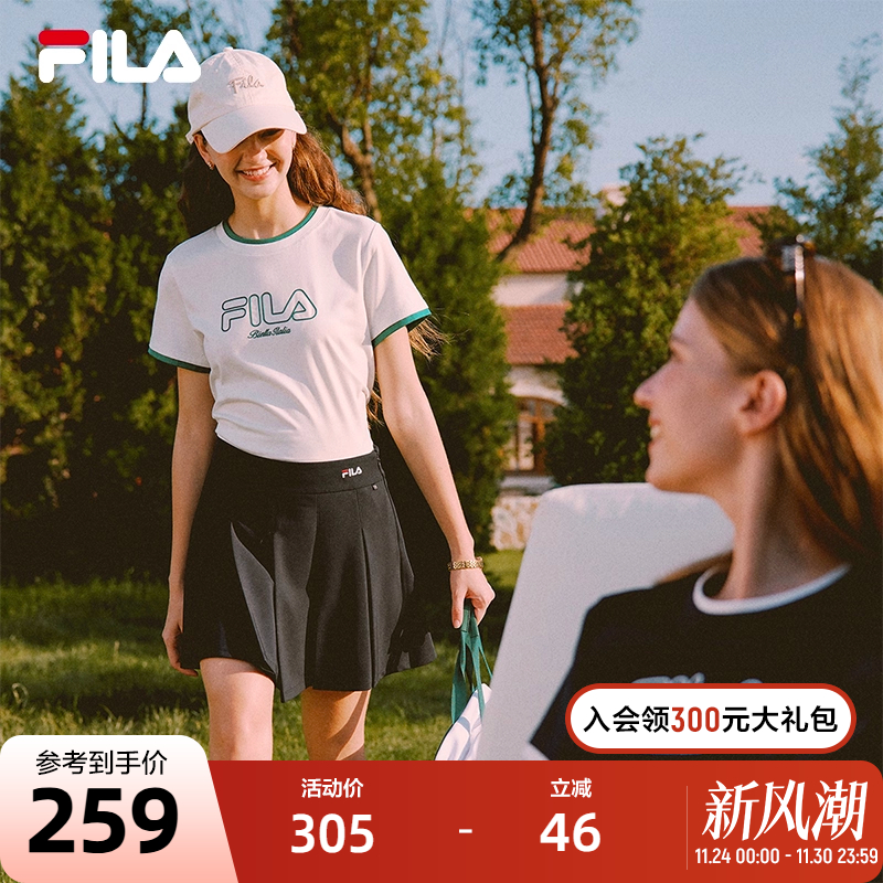 FILA 斐乐官方女子针织短袖衫2025秋新款时尚休闲简约撞色纯棉T恤
