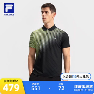 新款 FILA 2025夏季 斐乐官方男子针织短袖 网球运动满印上衣 POLO衫