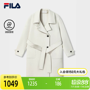 FILA 斐乐官方女士针织长袖外套2025冬季新款休闲宽松中长款风衣