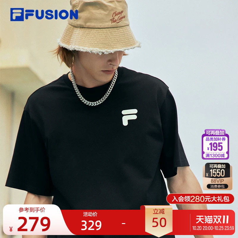 FILA FUSION斐乐情侣运动T恤夏纯棉宽松运动短袖上衣男女