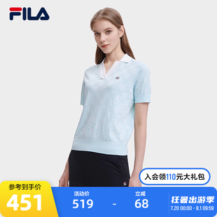 休闲简约通勤POLO领短袖 FILA 时尚 斐乐官方女士编织衫 2023夏新款