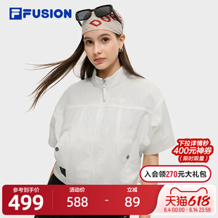 FILA FUSION斐乐潮牌梭织短袖外套女2025秋新款时尚宽松短款上衣
