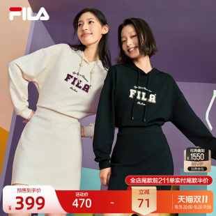 FILA 斐乐连衣裙秋季新款运动休闲连帽宽松显瘦打底女卫衣裙裙子