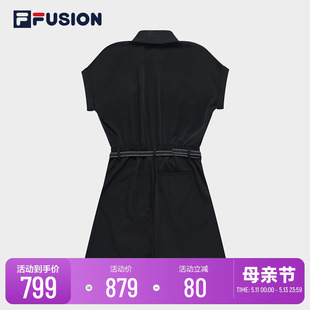 女2023夏时尚 FILA FUSION斐乐潮牌梭织连体裤 领短袖 连体短裤 衬衫