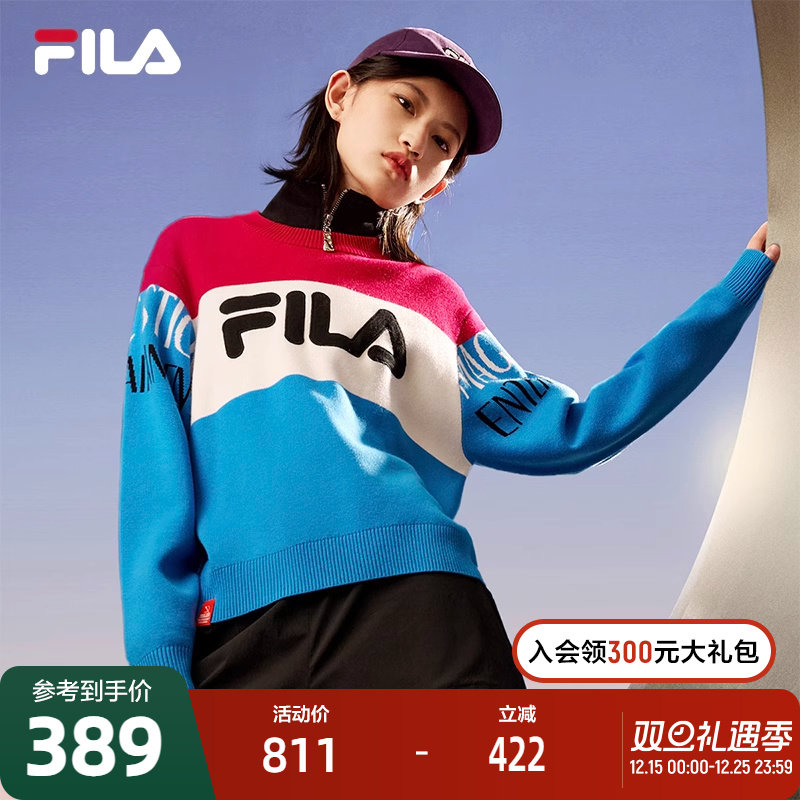 FILA 斐乐官方女子编织衫2022冬季时尚休闲宽松圆领毛织上衣