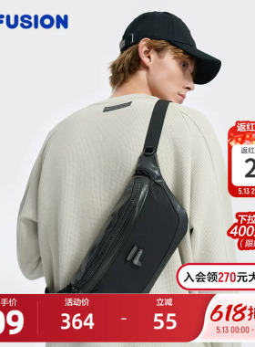 FILA FUSION斐乐情侣款腰包2025春新款时尚休闲随身包单肩包黑色