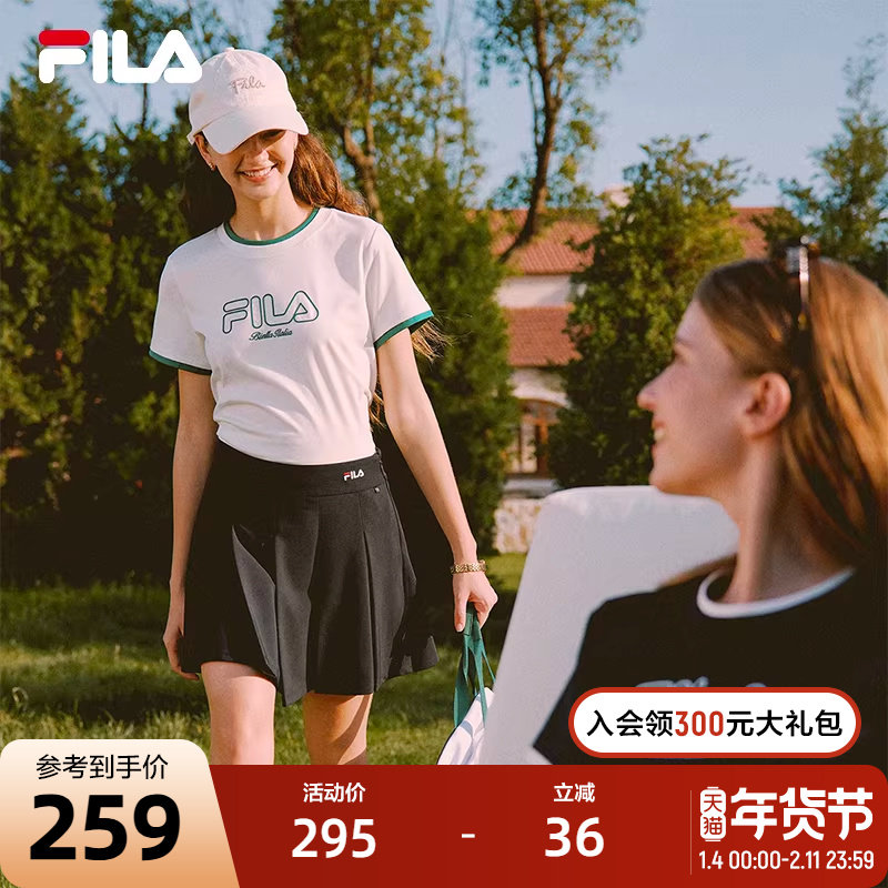 FILA 斐乐官方女子针织短袖衫2025秋新款时尚休闲简约撞色纯棉T恤