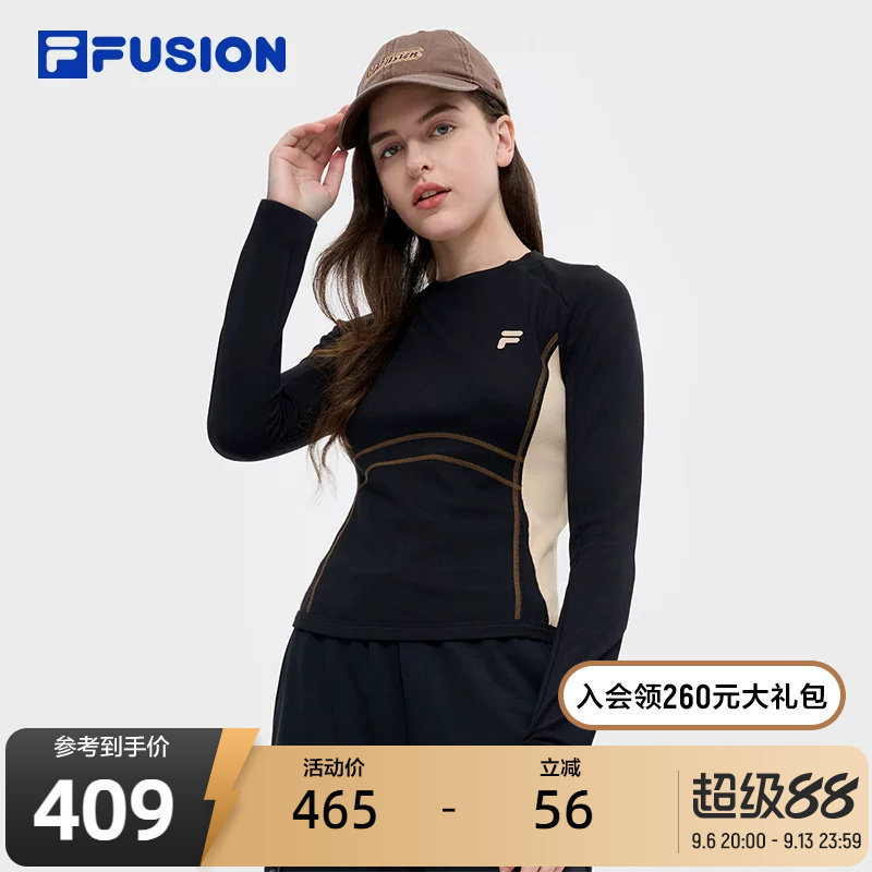 FILA FUSION斐乐潮牌女子长袖上衣冬季新款运动休闲时尚紧身长T