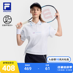 新款 FILA 女2024秋季 斐乐翻领短袖 网球运动防晒透气T恤上衣 POLO衫
