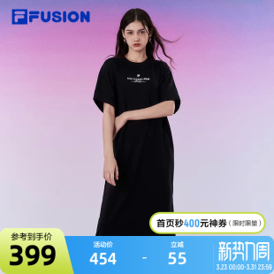 宽松开衩T恤裙子长裙 新款 FILA FUSION斐乐潮牌女子连衣裙2024夏季