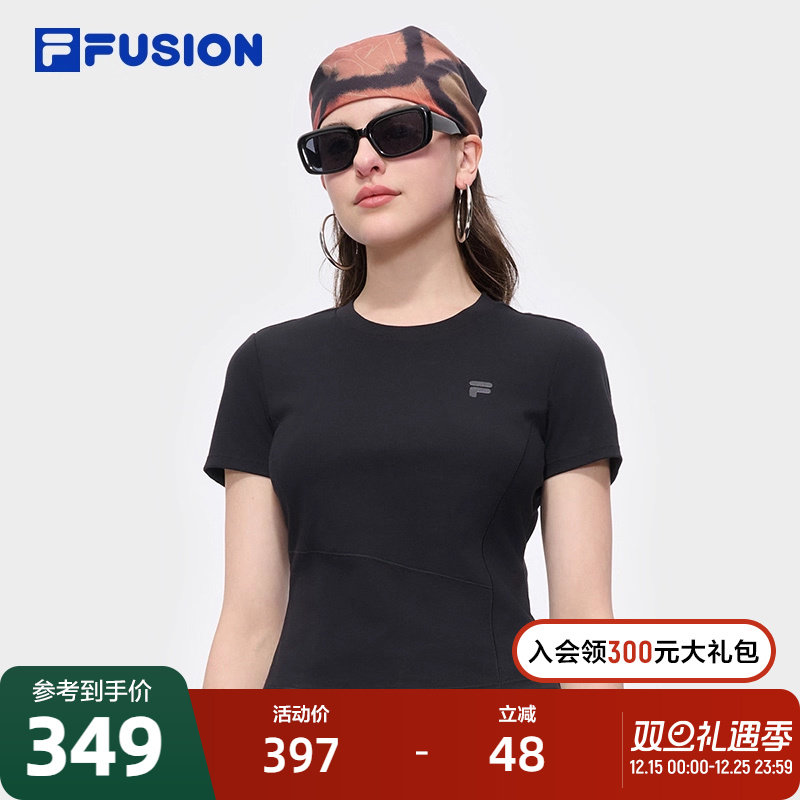 FILA FUSION斐乐潮牌女子针织短袖衫2025夏季新款时尚休闲紧身T恤