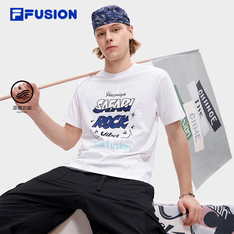 FILA FUSION斐乐潮牌男士短袖T恤2023秋简约纯棉运动休闲上衣