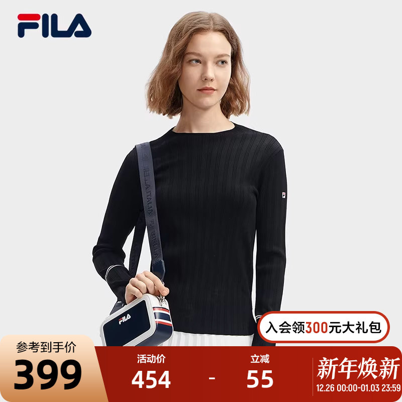 FILA 斐乐官方女子编织衫2024春新款时尚简约基础小高领内搭毛衣