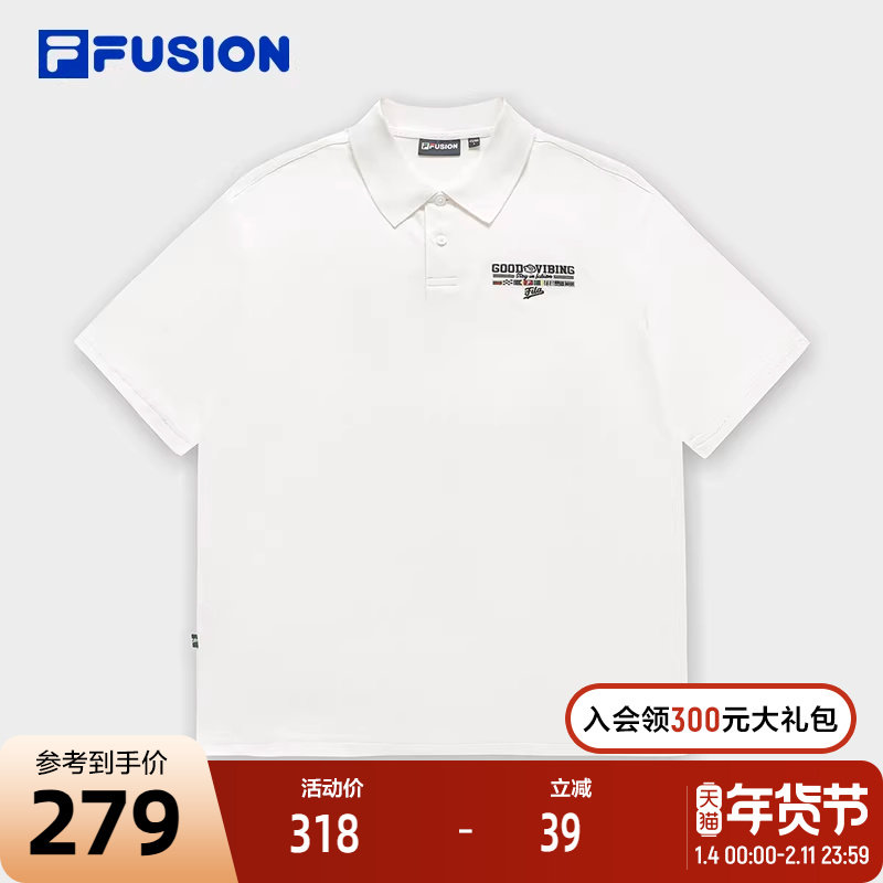 FILA FUSION斐乐潮牌针织短袖POLO衫男2024秋新款翻领透气运动T恤