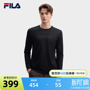 时尚 FILA 2024冬新款 衫 简约休闲通勤黑色长T 斐乐官方男子针织长袖