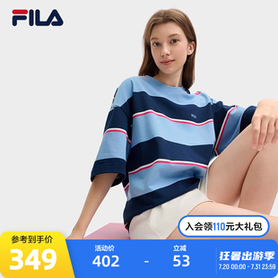 斐乐官方情侣款 衫 FILA 针织短袖 休闲宽松条纹纯棉T恤 2025夏季 新款