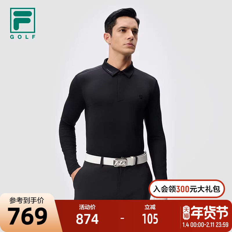 FILA 斐乐官方男子针织长袖POLO衫2024冬新款高尔夫运动防晒上衣,运动服/休闲服装,运动POLO衫,淘宝优惠券,粉丝福利购,淘宝优惠卷