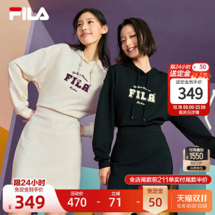 FILA 斐乐连衣裙秋季新款运动休闲连帽宽松显瘦打底女卫衣裙裙子