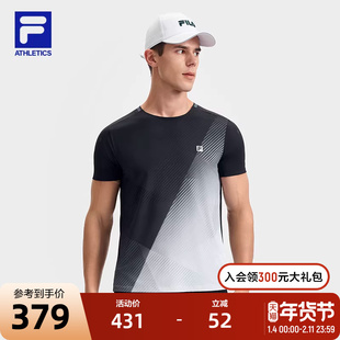FILA 斐乐官方男子针织短袖衫2025夏新款健身运动简约基础满印T恤