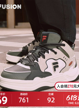 FILA FUSION斐乐潮牌BANK2高帮加绒板鞋2冬季新款男鞋保暖鞋子女