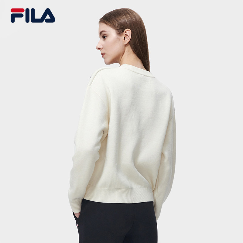 FILA 공식 여성 니트 스웨터 2023 봄 패션 루즈 심플 라운드 넥 캐주얼 탑