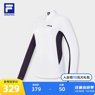 新款 FILA 2024秋季 斐乐官方女子针织长袖 健身运动拼色上衣 POLO衫