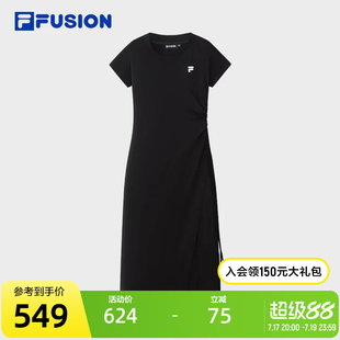 FILA FUSION斐乐潮牌女子针织连衣裙2025秋新款时尚简约修身T恤裙