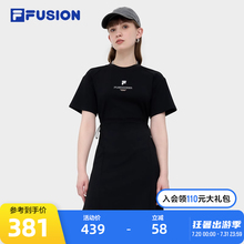 FILA FUSION斐乐潮牌女子针织连衣裙2024秋季新款时尚收腰连身裙