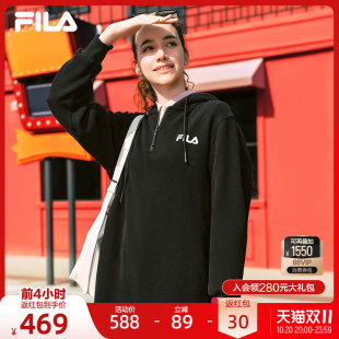 斐乐轻糯卫衣长裙丨FILA简约显瘦长裙26冬新款女出街连帽连衣裙